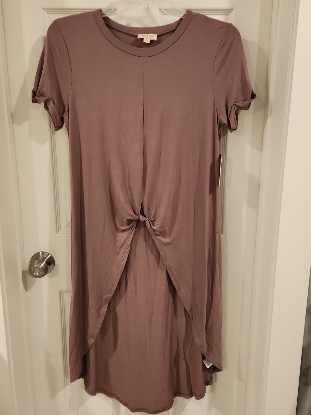 London Rose NWT Mauve High-Low Twist Front Tunic Top Short Sleeve Size XL